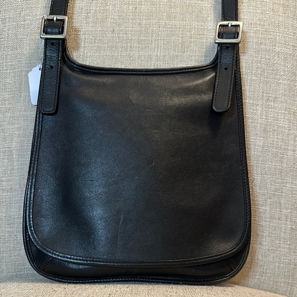 Coach Handbags - Coach Vintage Black Messenger/ Hippie Flap Bag #9135 Black Leather Crossbody